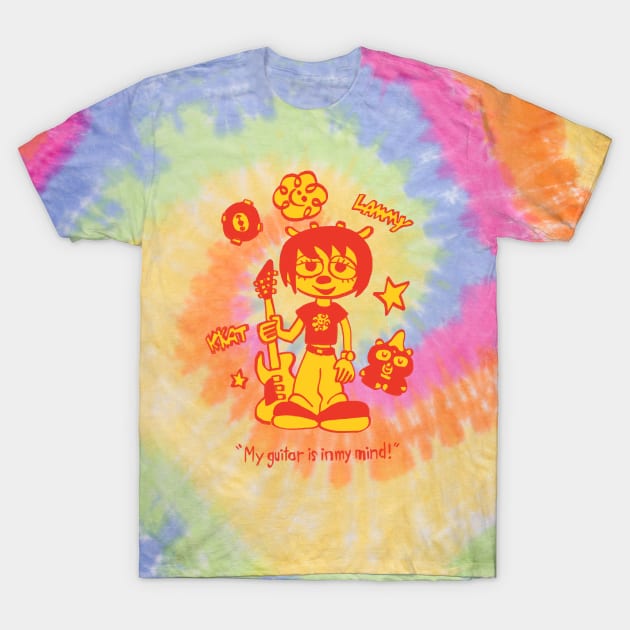 Mudwizard draws My Guitar is In My Mind lammy in red and yellow / um jammer lammy sheep girl T-Shirt by mudwizard